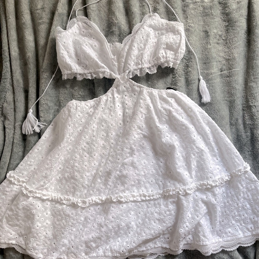 White floral double lined dress